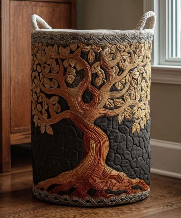 Tree Haven Quilted Laundry Hamper — Nature-Inspired Decorative Laundry Basket With Quilted Fabric, Collapsible For Easy Storage & Transport