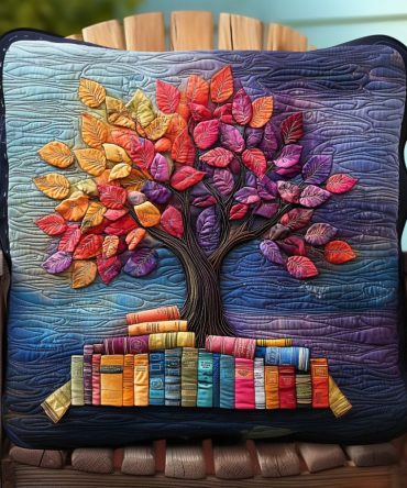 Tree Of Knowledge Quilted Pillow Cover — Inspirational Sacred Tree Throw Pillowcase For Study, Living Room & Mindful Home Decor