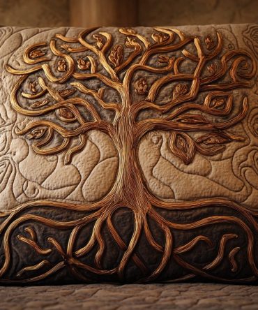Tree Of Harmony Quilted Throw Pillow Cover — Balanced Tree Motif Decorative Pillow Case For Zen, Minimalist & Modern Homes