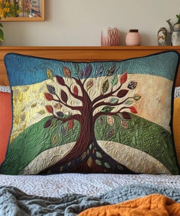 Tree Of Life Quilted Pillow Cover — Symbolic Tree Quilted Decorative Pillowcase For Boho, Zen & Nature-Inspired Home Styling