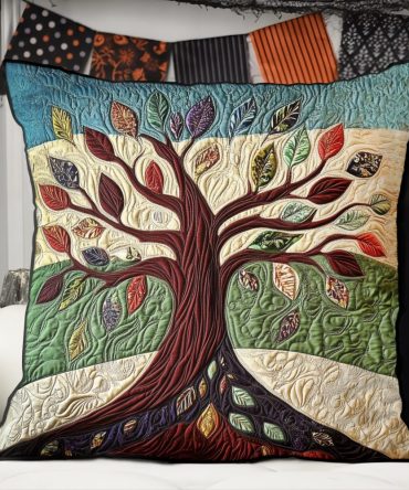 Tree Of Life Quilted Pillow Cover — Botanical Cotton Sham, Nature-Inspired Decorative Accent For Sofa & Bed, Machine Washable