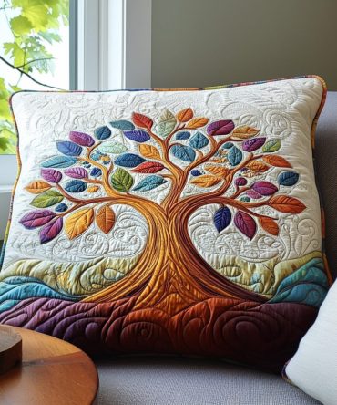 Tree Of Light Quilted Decorative Pillow Cover — Luminous Tree Motif Throw Pillow Case For Bright, Cozy Living Spaces & Gifts