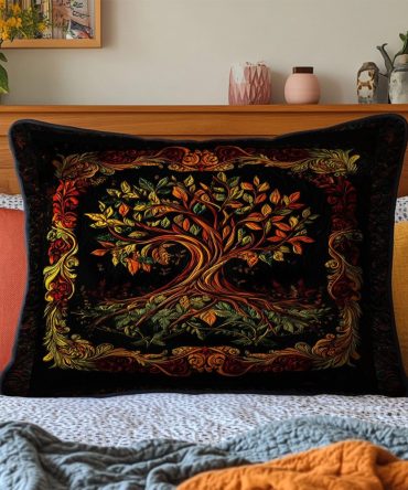 Tree Of Triumph Quilted Pillow Cover — Inspirational Tree Of Life Decorative Throw Pillow Case For Symbolic, Serene Bedroom Decor