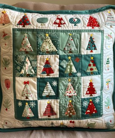 Tree Of Joy Quilted Pillow Cover — Festive Christmas Tree Throw Pillowcase, Quilted Holiday Accent For Living Room & Entryway