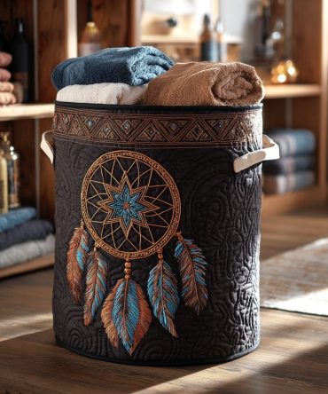 Tribal Compass Quilted Fabric Laundry Hamper - Stylish Geometric Collapsible Storage Basket For Home Decor, Lightweight & Foldable