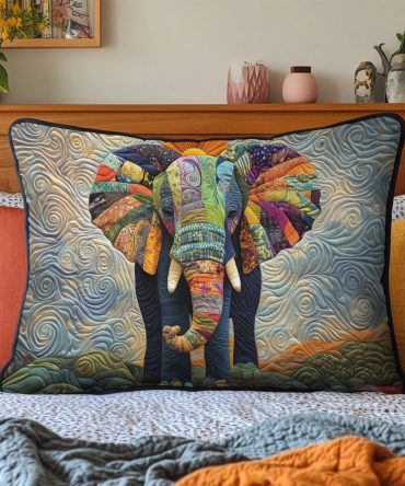 Tribal Elephant Quilted Pillow Cover – Ethnic Elephant Motif Cushion Case In Boho Chic Style, Earth-Tone Palette And Durable Quilting For Cozy Spaces