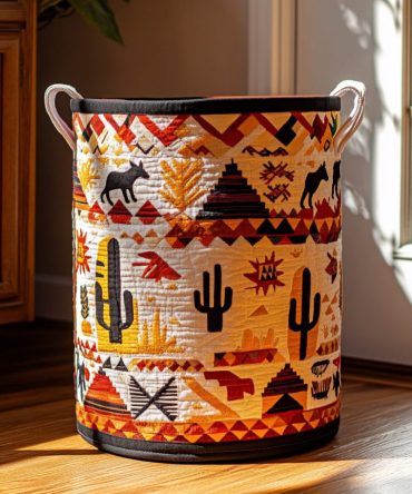 Tribal Howl Quilted Laundry Hamper — Bold Tribal Print Fabric Laundry Basket, Foldable & Machine‑Friendly Liner