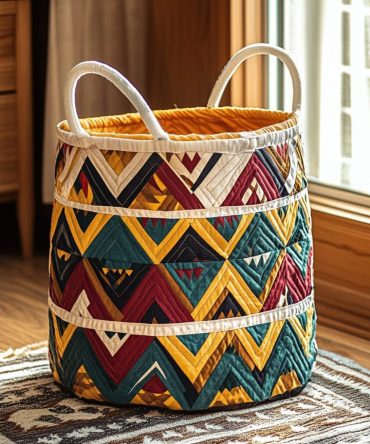 Boho Zigzag Quilted Laundry Hamper - Stylish Foldable Storage Basket With Handles For Modern Bohemian Homes