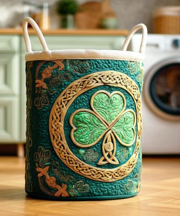 Trinity Shamrock Quilted Laundry Hamper — Stylish Shamrock-Pattern Fabric Basket With Handles, Foldable Clothes Organizer For Home
