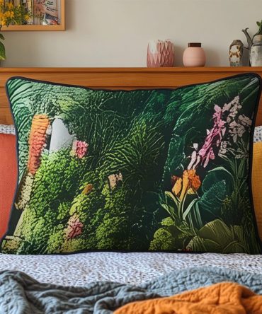 Tropic Haven Quilted Pillow Cover - Tropical Botanical Throw Pillow Sham For Bright Coastal, Boho & Summer Bedroom Decor