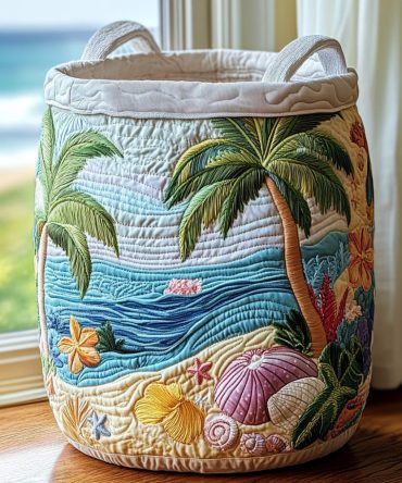 Tropic Haven Quilted Laundry Hamper — Tropical Floral Quilted Fabric Basket, Large Capacity Laundry Organizer With Reinforced Base & Carry Handles
