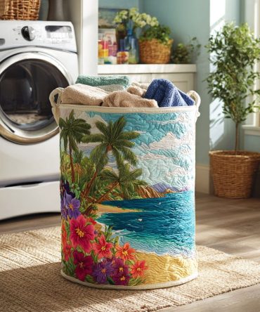 Tropical Breeze Quilted Laundry Hamper — Large Collapsible Fabric Storage Basket With Handles, Machine-Washable Durable Organizer