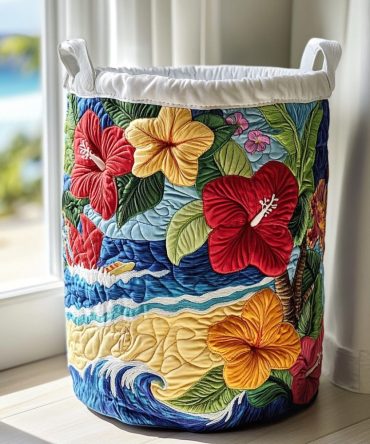 Tropical Flame Quilted Laundry Hamper – Vibrant Floral Laundry Basket, Spacious Collapsible Hamper With Handles For Home & Dorm