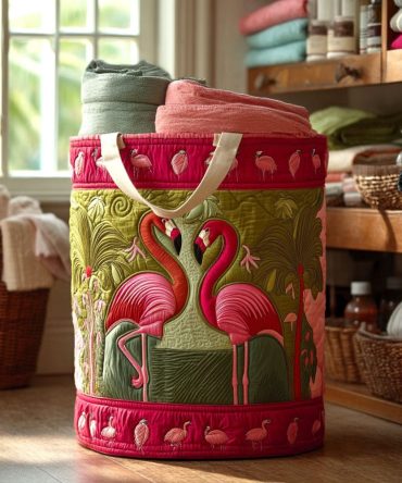 Tropical Flamingo Quilted Laundry Hamper — Vibrant Flamingo Print Foldable Laundry Basket With Handles , Beachy Home & Dorm Organizer