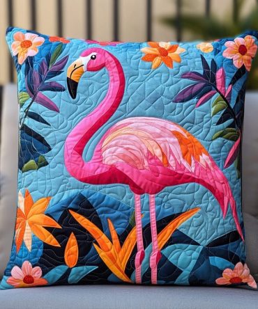 Bring Tropical Flair Home — Quilted Flamingo Throw Pillow Cover With Vibrant Tropical Print For Sofa, Bed & Outdoor Decor