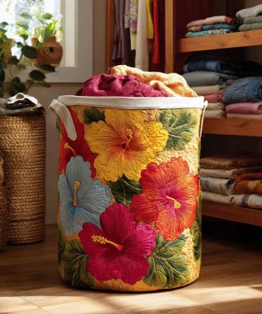 Tropical Glow Quilted Laundry Hamper — Bright Tropical Print Foldable Laundry Organizer With Handles , Lively Home & Dorm Storage