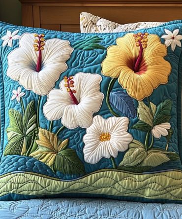 Tropical Hibiscus Dreams Quilted Pillow Cover - Vibrant Floral Throw Pillowcase For Patio, Bedroom & Living Room, Soft Cotton Blend