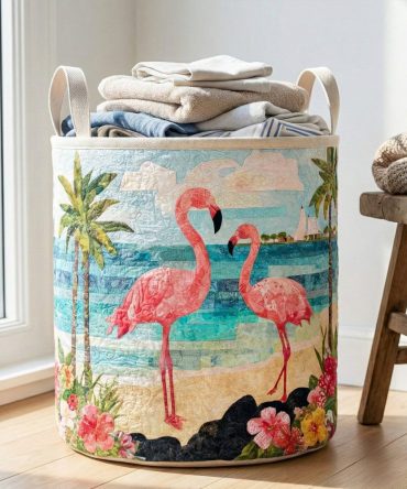 Tropical Patchwork Quilted Laundry Hamper – Colorful Collapsible Fabric Basket With Handles For Beachy, Boho Organization