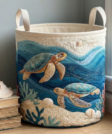 Tropical Sea Escape Quilted Laundry Hamper – Large Sea-Life Print Fabric Hamper, Foldable Laundry Basket With Comfortable Handles