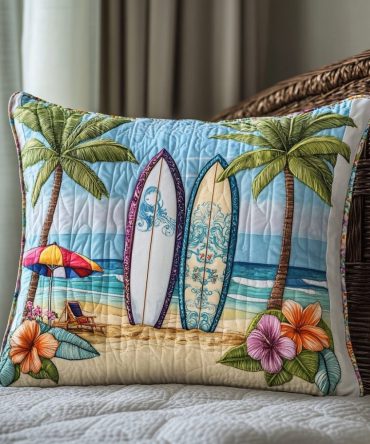 Tropical Shores Quilted Pillow Cover — Vibrant Coastal Pillowcase For Island-Inspired Bedrooms, Soft Quilted Cotton-Blend, Easy Care