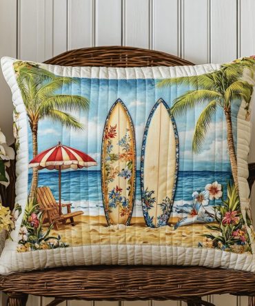 Tropical Shores Quilted Pillow Cover – Vibrant Palm Leaf Decorative Throw Pillowcase For Coastal Decor, Soft Cotton, Machine Wash