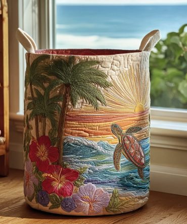 Vibrant Tropical Swim Quilted Laundry Hamper — Palm Leaf & Flamingo Print Storage Basket, Collapsible & Easy-Clean