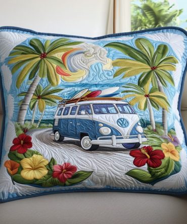 Tropical Wave Quilted Pillowcase — Vibrant Island Print Decorative Pillow Cover, Soft Textured Cotton-Blend, Lightweight & Washable