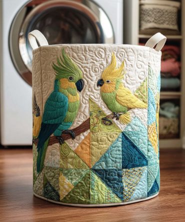 Tropical Wing Quilted Laundry Hamper - Lush Collapsible Laundry Basket With Reinforced Base & Comfortable Handles For Coastal Homes