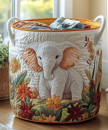 Trunkling Trail Quilted Organizer Bin — Large Durable Fabric Laundry Basket With Handles For Closet, Dorm & Home Storage