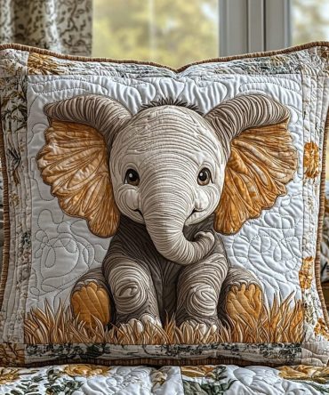 Trunkling Trails Quilted Elephant Pillow Cover — Whimsical Safari Decorative Throw Pillowcase For Nursery, Kid'S Room & Boho Decor
