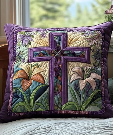 Tulip Time Quilted Pillow Cover — Elegant Tulip Motif Decorative Pillowcase, Quilted Spring Throw Accent For Bed & Sofa