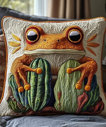 Tumbleweed Toad Quilted Throw Pillow Cover — Rustic Western Frog Accent For Casual Living Rooms & Kid-Friendly Spaces