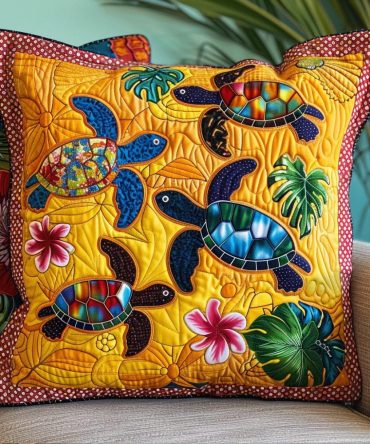 Turtle Bay Quilted Pillow Cover - Coastal Throw Pillowcase With Plush Quilting, Soft Breathable Cotton & Fade-Resistant Prints