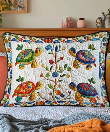 Sea Turtle Quilted Pillow Cover — Ocean-Inspired Decorative Sham, Soft Cotton-Blend, Coastal Accent For Beach House Or Nautical Nursery