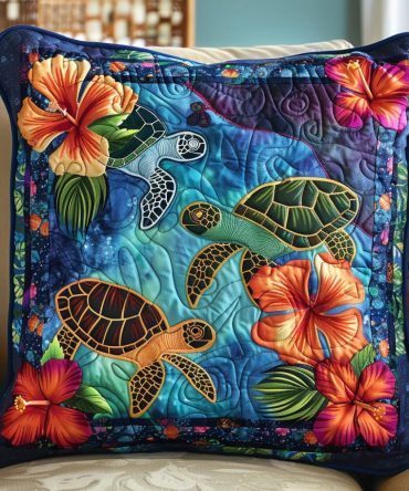 Sea Turtle Quilted Pillow Cover - Tranquil Coastal Decorative Throw Pillowcase With Ocean-Inspired Design For Beach Homes