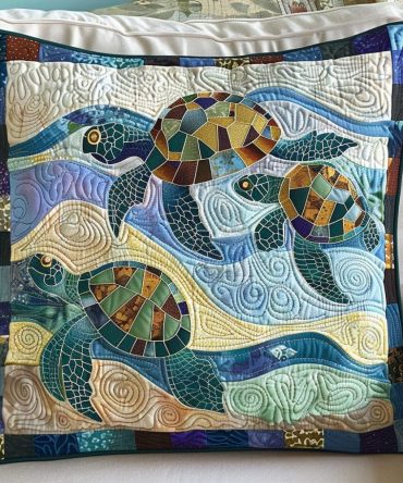 Turtle Bay Quilted Pillowcase — Nautical Sea Turtle Print Accent Cover, Cozy Quilted Texture For Beach-Themed Rooms