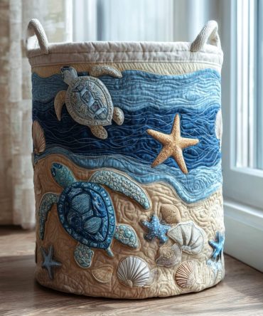 Premium Turtle Quilted Laundry Hamper — Roomy Foldable Turtle-Print Storage Basket With Padded Handles, Reinforced Base, Machine-Washable