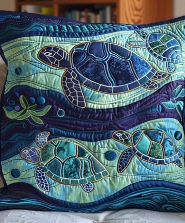 Turtle Haven Quilted Pillow Cover - Charming Sea Turtle Throw Pillowcase, Breathable Cotton, Machine Washable Beach & Nursery Decor