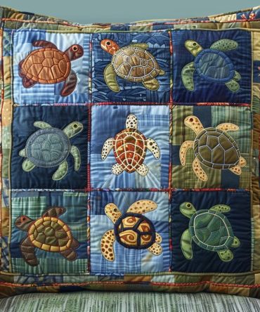 Turtle Lagoon Quilted Throw Pillow Cover — Tropical Sea Turtle Design, Durable Cotton Blend, Reversible, Machine-Washable