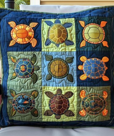 Turtle Paradise Quilted Pillowcase — Tropical Sea Turtle Accent Cover, Soft Quilted Texture For Beachy Bedroom & Sofa Styling