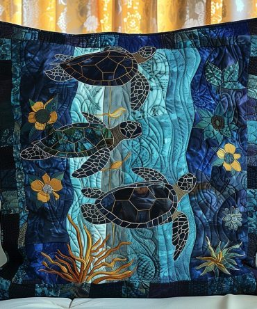 Sea Turtle Reef Decorative Quilted Pillow Cover — Ocean Print Coastal Accent, Durable Soft Case For Bedroom & Living Room