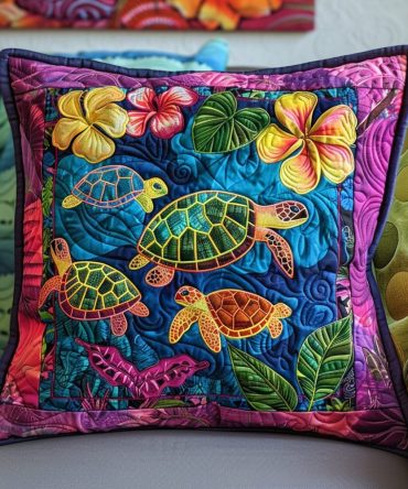 Turtle Tide Quilted Pillow Cover - Playful Sea Turtle Accent Throw Pillowcase For Nautical, Coastal & Kids' Spaces