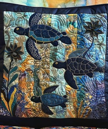 Sea Turtle Quilted Throw Pillow Cover - Coastal Decorative Pillowcase For Beach House, Nautical Living Room & Ocean-Themed Bedrooms