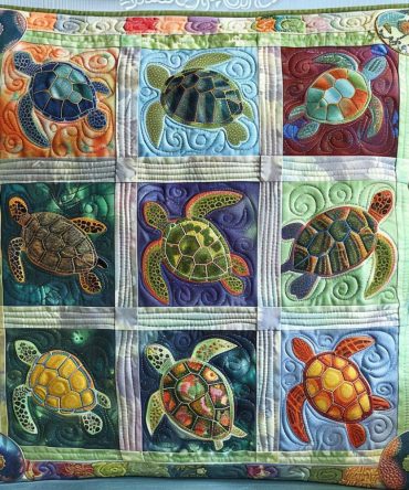 Turtle Tranquil Quilted Pillow Cover — Coastal Decorative Cushion Case With Sea Life Motif, Soft Finish, Easy Care