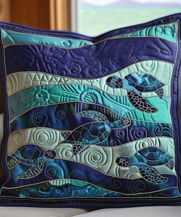 Turtle Whisper Quilted Cushion Cover — Soft Coastal Decorative Pillowcase With Sea Turtle Motif, Durable & Easy Care