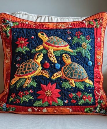 Turtle'S Journey Quilted Decorative Pillow Cover - Tranquil Sea Turtle Art, Soft Coastal Throw Pillowcase For Beach House & Nursery Decor