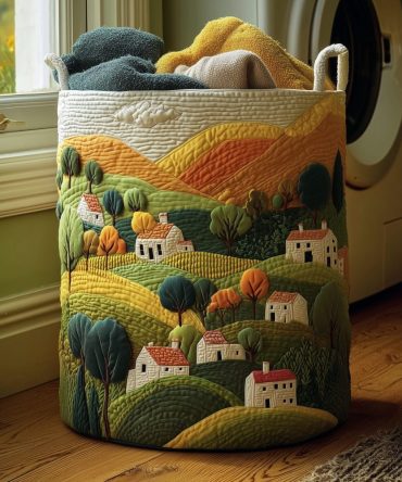 Tuscan Fields Quilted Laundry Hamper - Mediterranean Floral Fabric Basket, Foldable Durable Laundry Organizer For Elegant Homes