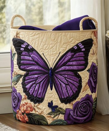 Twilight Bloom Quilted Laundry Hamper - Stylish Fabric Basket With Handles , Large Capacity, Soft Quilting & Easy-Care Liner