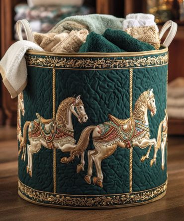 Twilight Brocade Quilted Laundry Hamper — Ornate Brocade Pattern Fabric Basket, Foldable Home Organizer With Handles For Closet, Bedroom & Bath