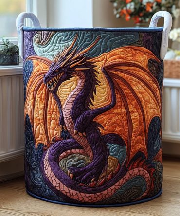 Twilight Dragon Quilted Laundry Hamper — Fantasy-Themed Decorative Fabric Basket, Collapsible Storage With Reinforced Handles For Kids & Teens